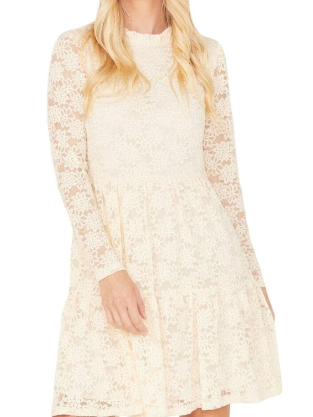 Molly Bracken Lace Mini Dress Medium Floral Long Sleeve Keyhole Back Bohemian